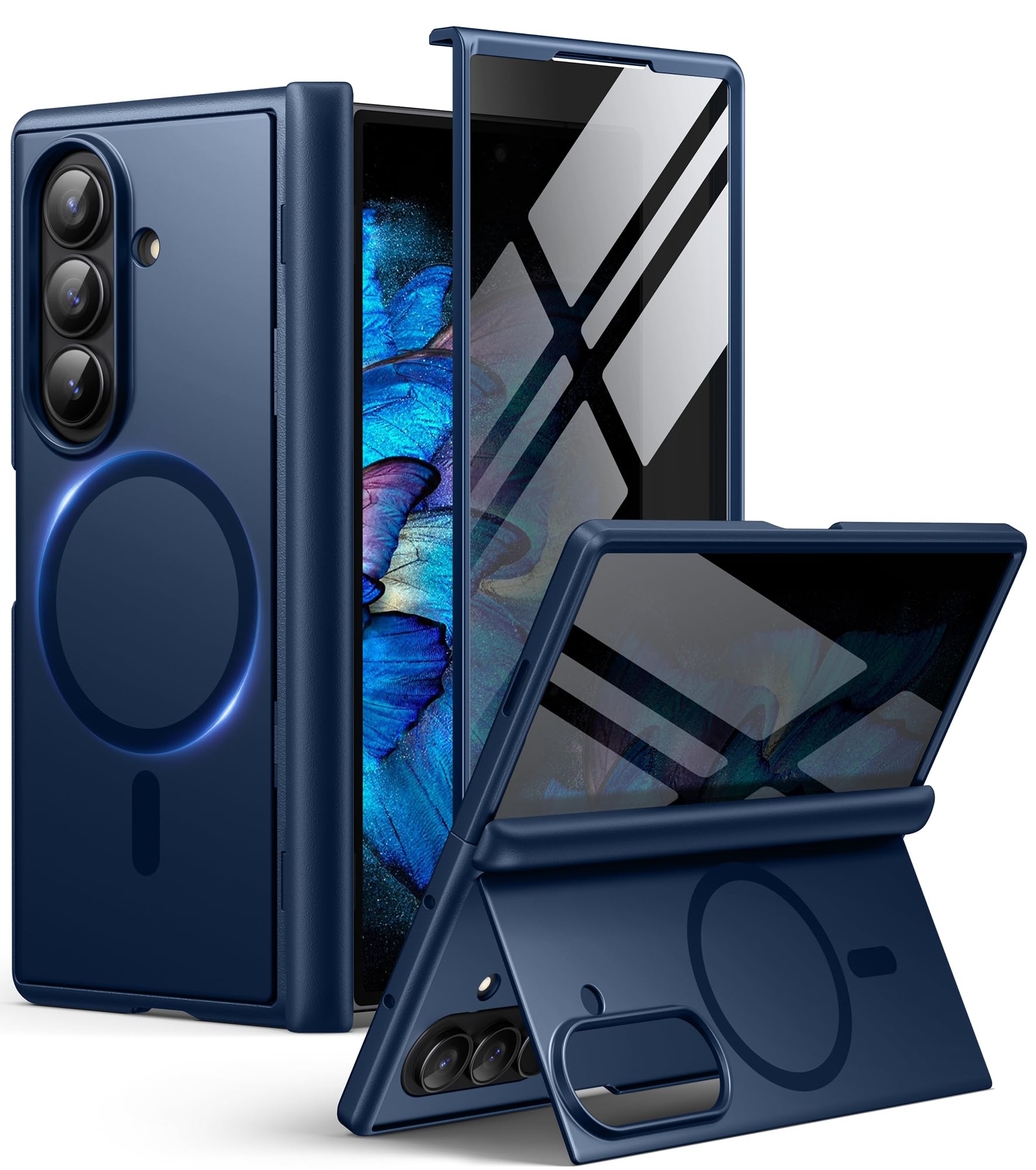 Photo 1 of BERFY for Samsung Galaxy Z Fold 7 Case with Privacy Screen Protector, [Compatible with MagSafe][Anti Spy] Built-in Hidden Kickstand, Full-Body Shockproof Slim Phone Case for Z Fold 7, Blue