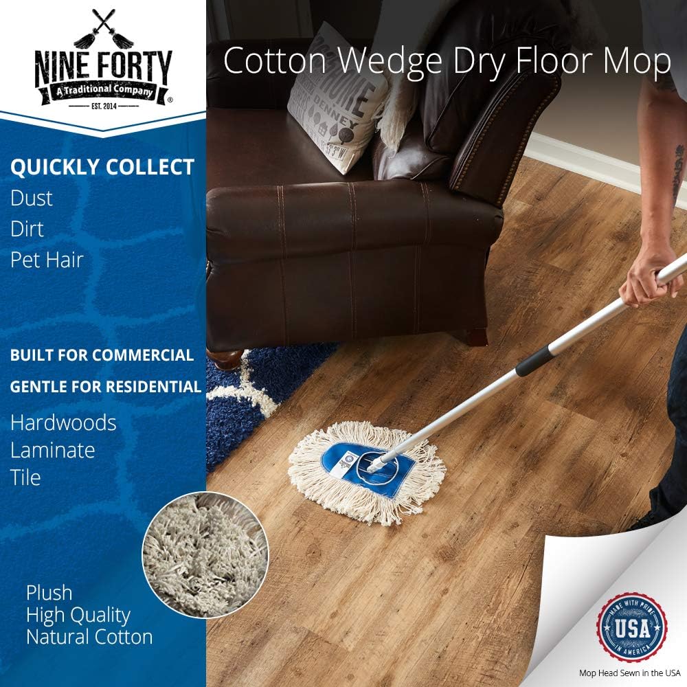 Nine Forty Residential | Commercial USA Cotton Wedge Hardwood Floor Dry Dust Mop Head | Handle: Health & Personal Care