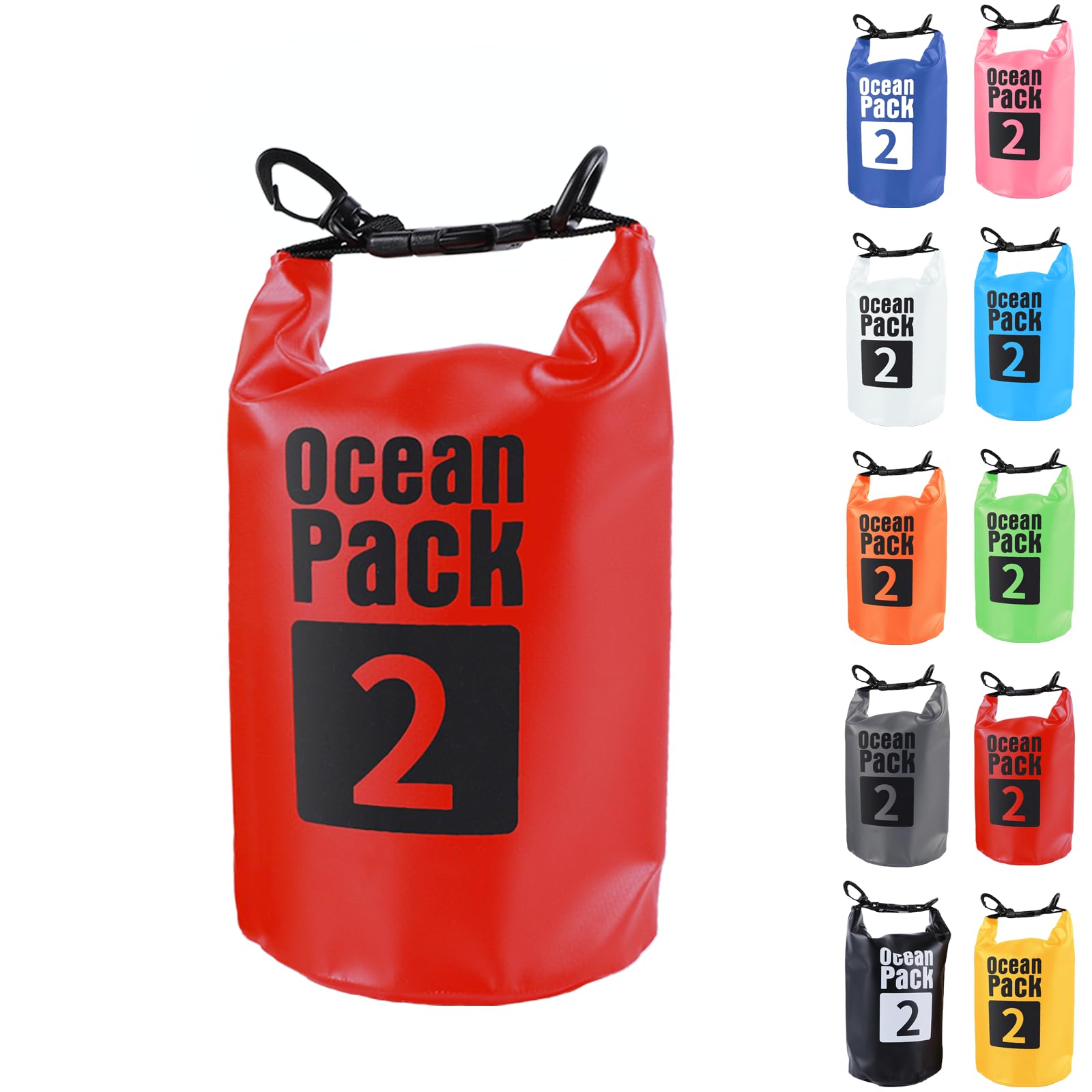 Dry Bag 2L, Boat Dry Bags Red Waterproof Bag Dry Sack Roll Top Long Adjustable Shoulder Strap 2L/5L/10L/20L/30L/40L for Drifting Boating Kayaking Fishing Rafting Swimming Camping Canoeing Surfing