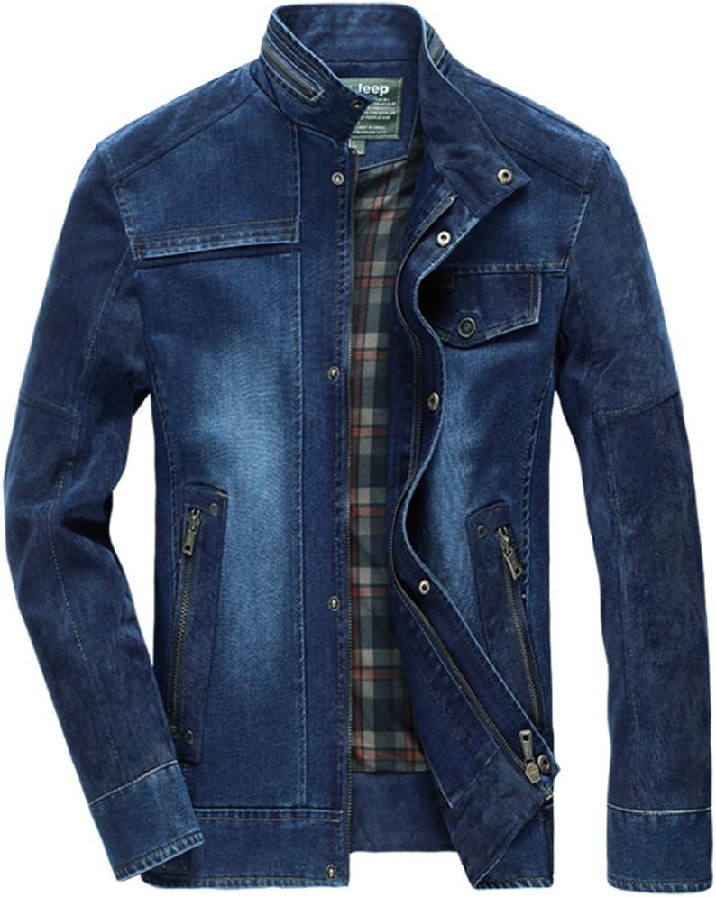 SZAWSL Men's Rugged Wear Lining Denim Jacket Casual Coat Outwear
