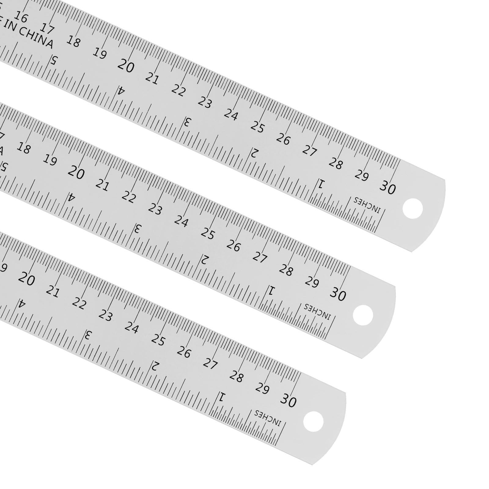 Kozelo 3Pcs Metric English Ruler - [30cm 12 Inch] Aluminum Measuring Metal Straight Ruler WIth Conversion Table for Office Manual Classroom Use, 28mm wide