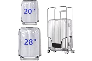 FABULWAY 2PCS Clear PVC Suitcase Cover Protectors Transparent Luggage Cover Waterproof Wheeled Suitcase Dust Cover Dustproof Travel Luggage Sleeve Protector (20"+28")