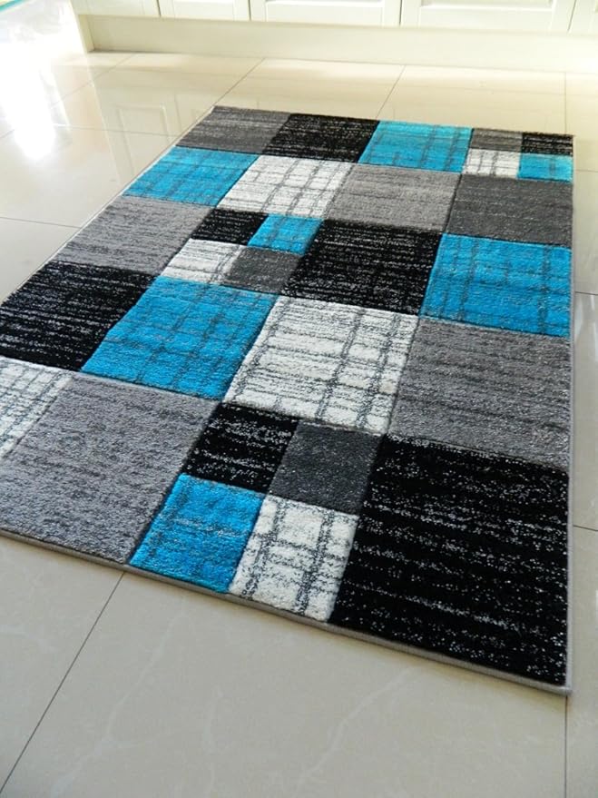 TEAL BLACK SILVER GREY MOTTLED SMALL MEDIUM XX LARGE RUG NEW MODERN