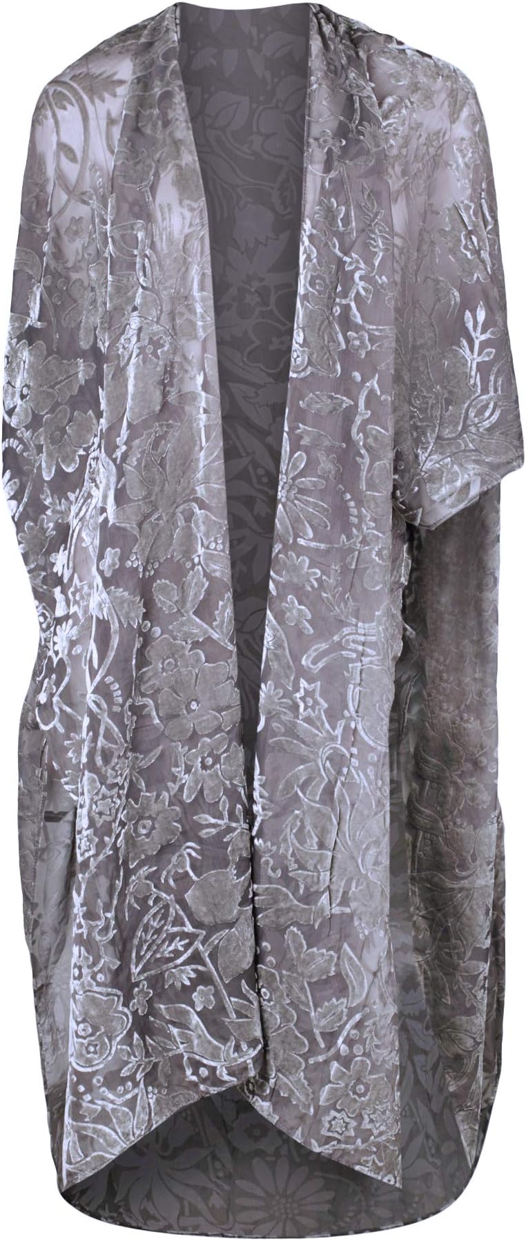 Elanze Designs Lush Kimono Sheer Grey One Size Fits Most Velvet Fabric Pashmina Shawl