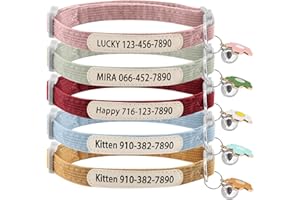 Personalized Cat Collars Breakaway with Bell, Custom Corduroy Cat Collar with Name and Phone Number, Cute Collar with Flower 