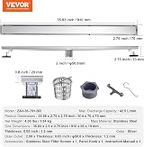 VEVOR 610mm Linear Shower Drain Tile Insert Brushed 304 Stainless Steel view 8