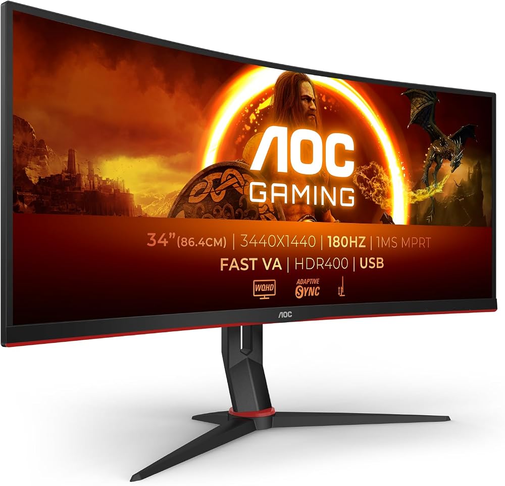 AOC CU34G2XP/BK 34" Curved UW-QHD Gaming Monitor 180Hz 1ms FreeSync HDR400