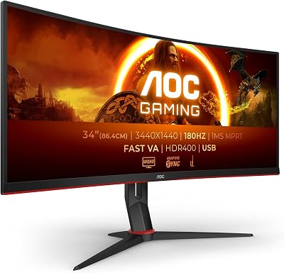 AOC CU34G2XP/BK 34" Curved UW-QHD Gaming Monitor 180Hz 1ms FreeSync HDR400