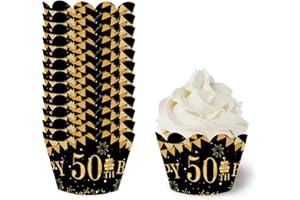 36Pcs 50th Birthday Decorations,Black Gold Cupcake Wrappers,Cupcake Liners for Men Women,Happy 50th Birthday Paper Baking Cup
