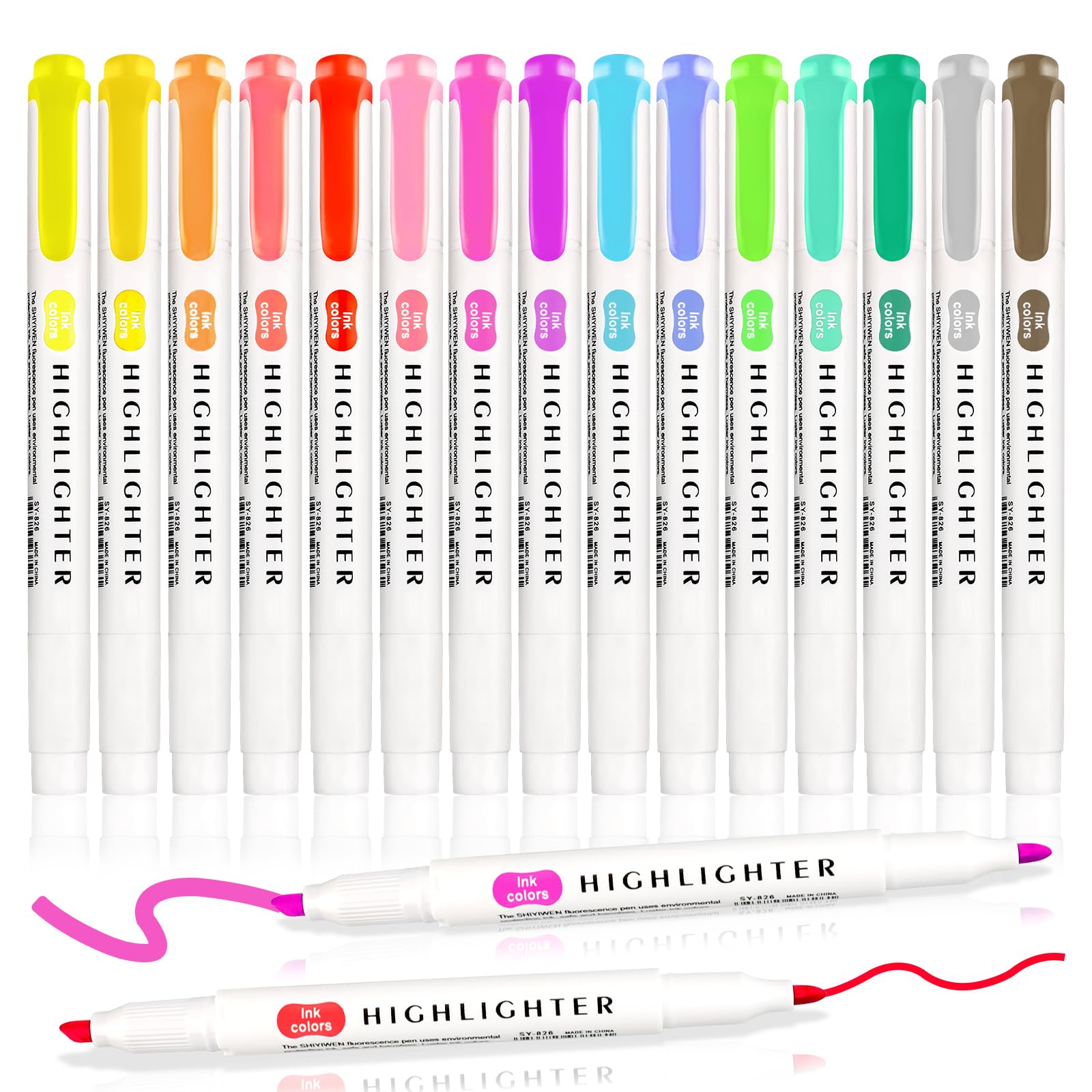 Gelanty Highlighters Pens, 15 Colors Highlighter Markers, Dual Tip Cute Aesthetic Stationery for Colouring, Underlining, Note-Taking, Journals