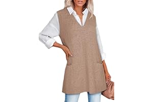 COCCKO Sweater Vest Women Sleeveless V Neck Oversized Knit Tops Tunic Dress with Pockets Fall Fashion 2025