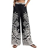 GRACE KARIN Womens Casual Wide Leg Pants, Palazzo Boho Vacation Pants, High Waist Drawstring Trousers with Pockets
