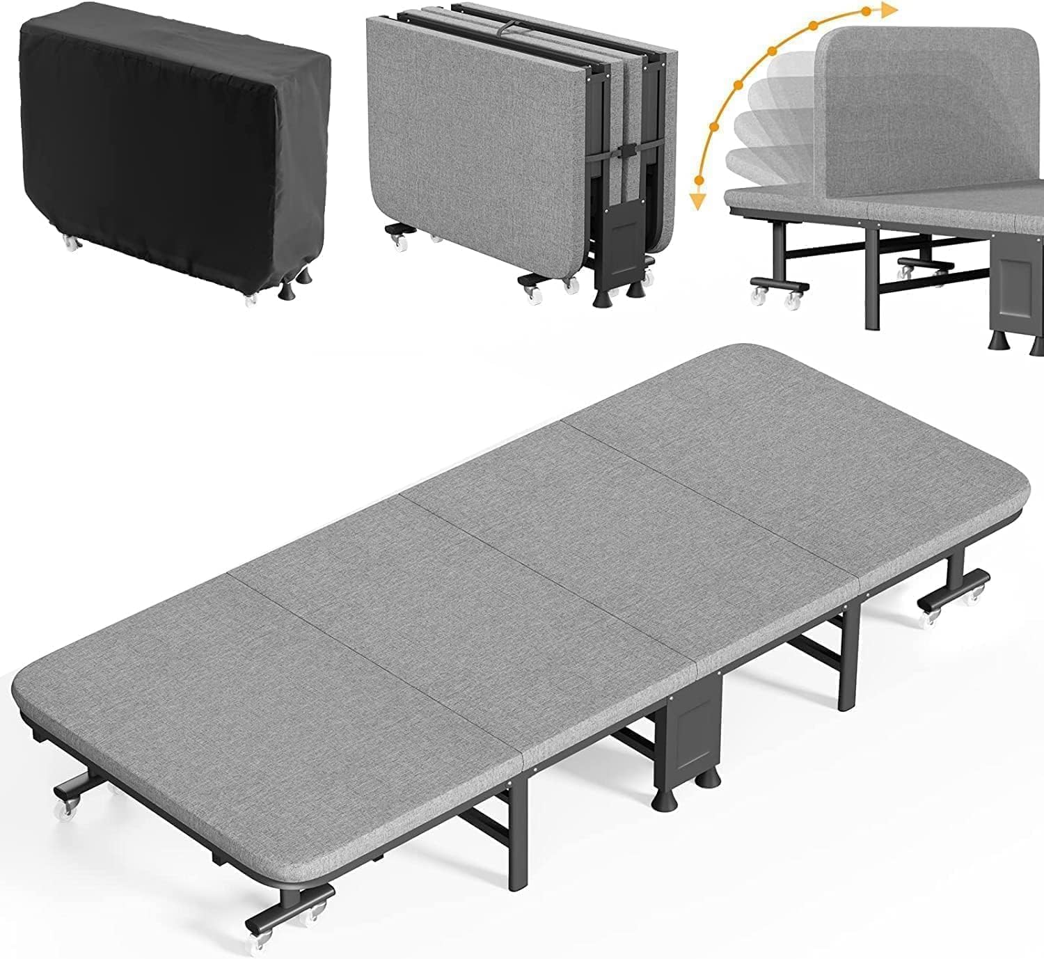 おりたたみベッド Probasto 高反発ウレタン マットレス付き 長190cm*幅80cm*高30cm 6段階リクライニング コンパクト 四つ折り 簡易ベッド 耐荷重200㎏ 折り畳み ベッド 軽量 キャスター付き 組立簡単 防塵収納袋付き 日本語取扱説明書付き商品画像