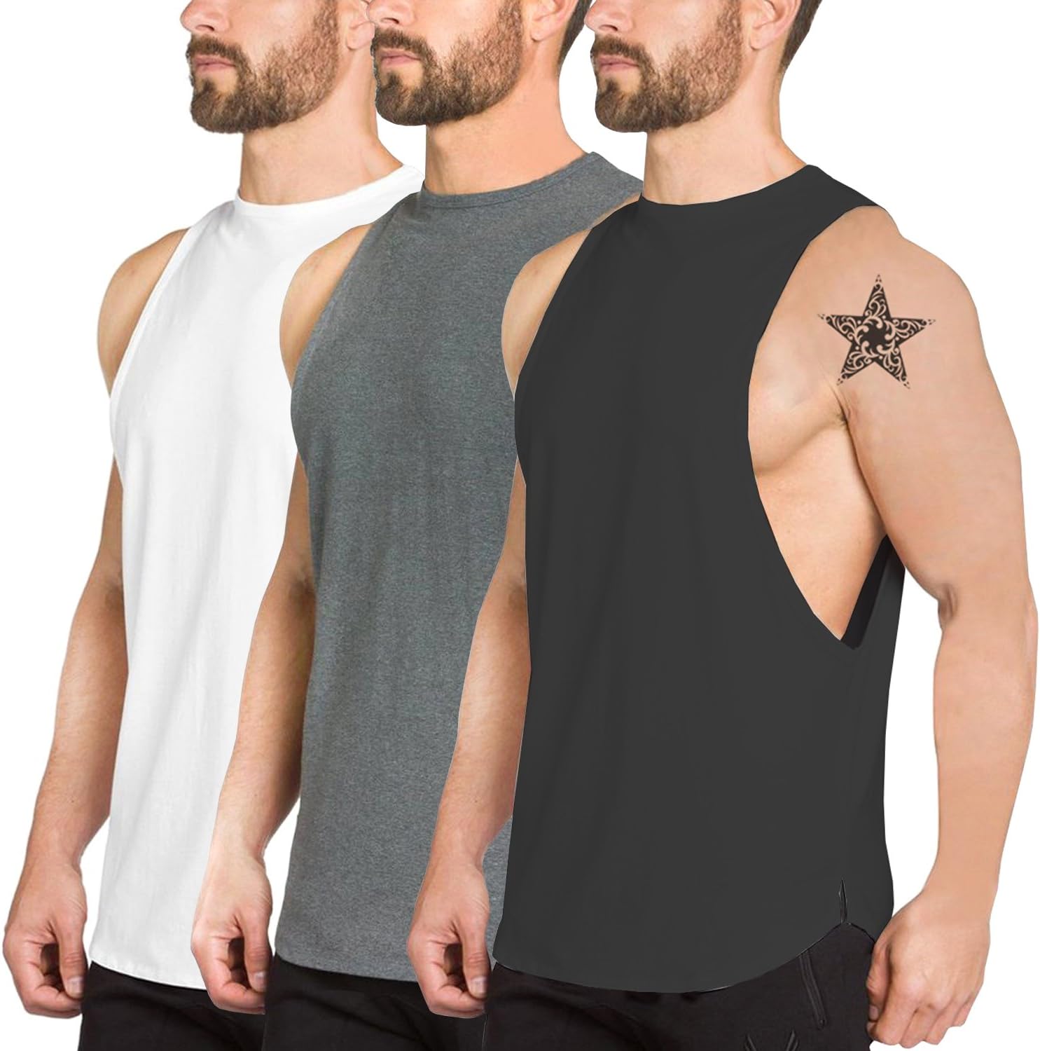 PAIZH Men's Fitted Muscle Cut Workout Tank Tops Gym Bodybuilding T-Shirts