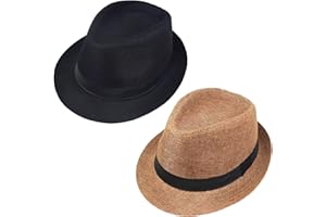 Giroir 2Pack Fedora Hats for Men Women Short Brim Unisex Short Brim Summer Beach Style 1920s Party Accessories