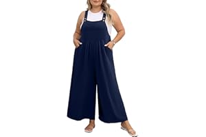 OLRIK Plus Size Jumpsuit for Women Wide Leg Casual Summer Rompers Adjustable Loose fit Overalls Jumper with Pockets