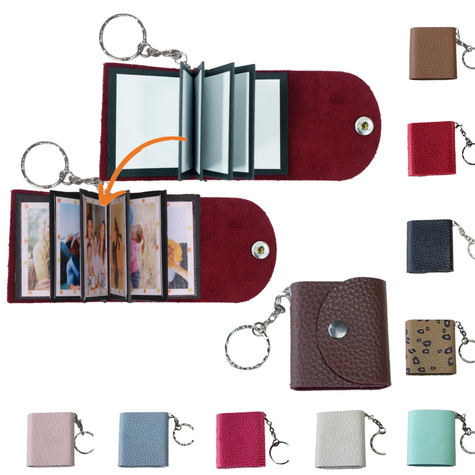 Mini Photo Keychain, DIY Small Custom Leather Memory Photo, Picture Keychains Personalized Album, Mini Cute Key Ring Keychain with Picture Book for Family, Boyfriend, Couples, Dog, Friends_MPKBR — image 1