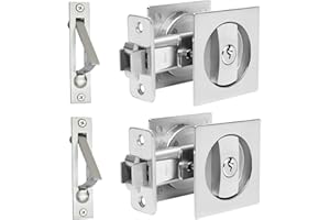 Dontay 2 Pack Pocket Door Lock with Key, Contemporary Entrance Sliding Barn Door Lock Latch, Recessed 2 Sided, 2 3/8" Backset, Flush Handles Hardware (Including Edge Pull, Brushed Nickel, Square)