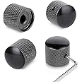 Psyqtsuary 4 PCS Metal Black Guitar Knobs Guitar Volume Knobs Bass Knob Guitar Control Knob Volume Tones Control Knobs Dome Knobs with Allen Keys Screws, Bass Guitar Knobs Replacement Parts