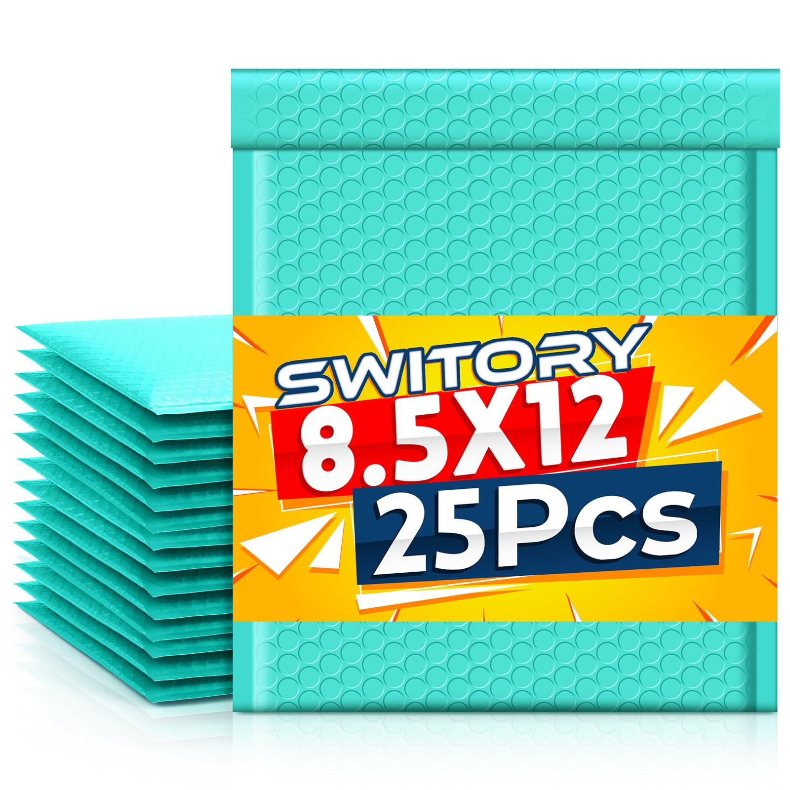 Switory 25pcs Poly Bubble Mailers A4 Padded Envelopes Bubble Envelopes Package Bags Lined Poly Mailer Self Seal Teal, 21.6cmx28cm
