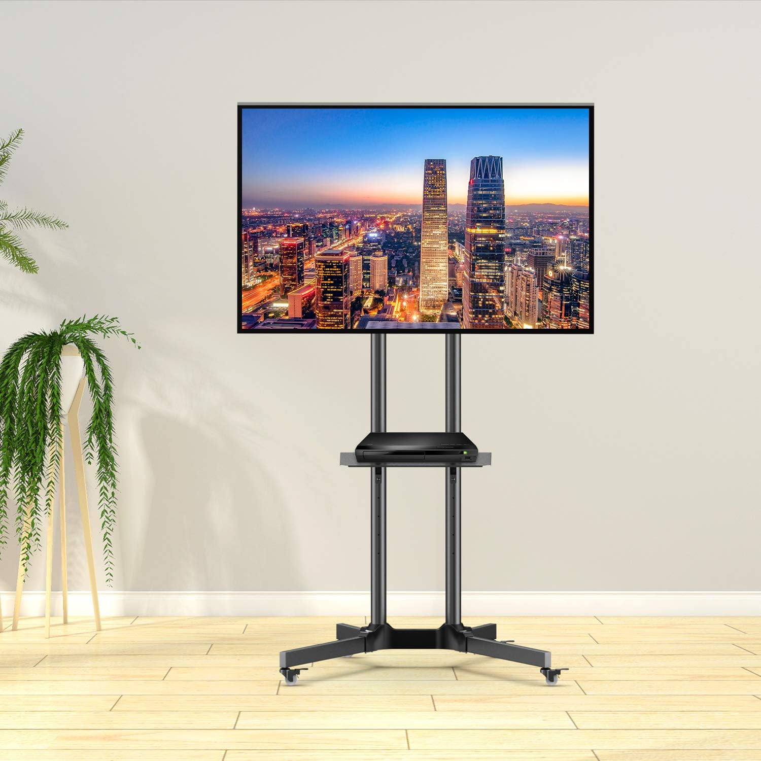 Mobile TV Cart with Wheels for 32-75 Inch LCD LED 4K Flat Curved Screen TVs- Height Adjustable Rolling TV Stand Hold Up to 132 lbs- Trolley Floor Stand with Tray Max VESA 600x400mm : Office Products