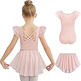 Zaclotre Ballet Leotards for Girls Toddler Ruffle Sleeve Crisscross Back Dance Dress Outfit with Removable Skirt Combo