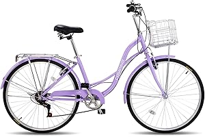 CamPingSurvivals 26" Cruiser Bike Commuter Bike 7 Speed Women's Bicycle Beach Cruiser with Ergonomic Upright Design, Adjustable Saddle, Dual Fenders & V Brake and High Carbon Steel Frame