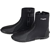 XUKER Neoprene Diving Boots, 5mm 3mm Water Shoes Wetsuit Booties Men Women with Anti-Slip Rubber Sole Side Zipper