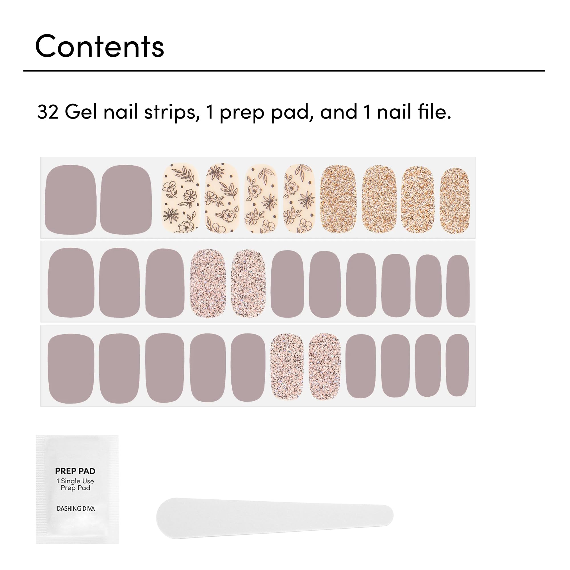 Dashing Diva Gloss Nail Strips Lavendar Dreams | UV Free, Chip Resistant, Long Lasting Gel Nail Stickers | Contains 32 Nail Wraps, 1 Prep Pad, 1 Nail File - Image 3