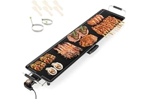 COSTWAY 35.5” Electric Griddle, Extra Large Teppanyaki Grill with 2 Nonstick Surfaces, Adjustable Temperature, Insulated Handles & Drip Tray, Indoor Outdoor BBQ Grill for Party, Camping & RV (35.5'')
