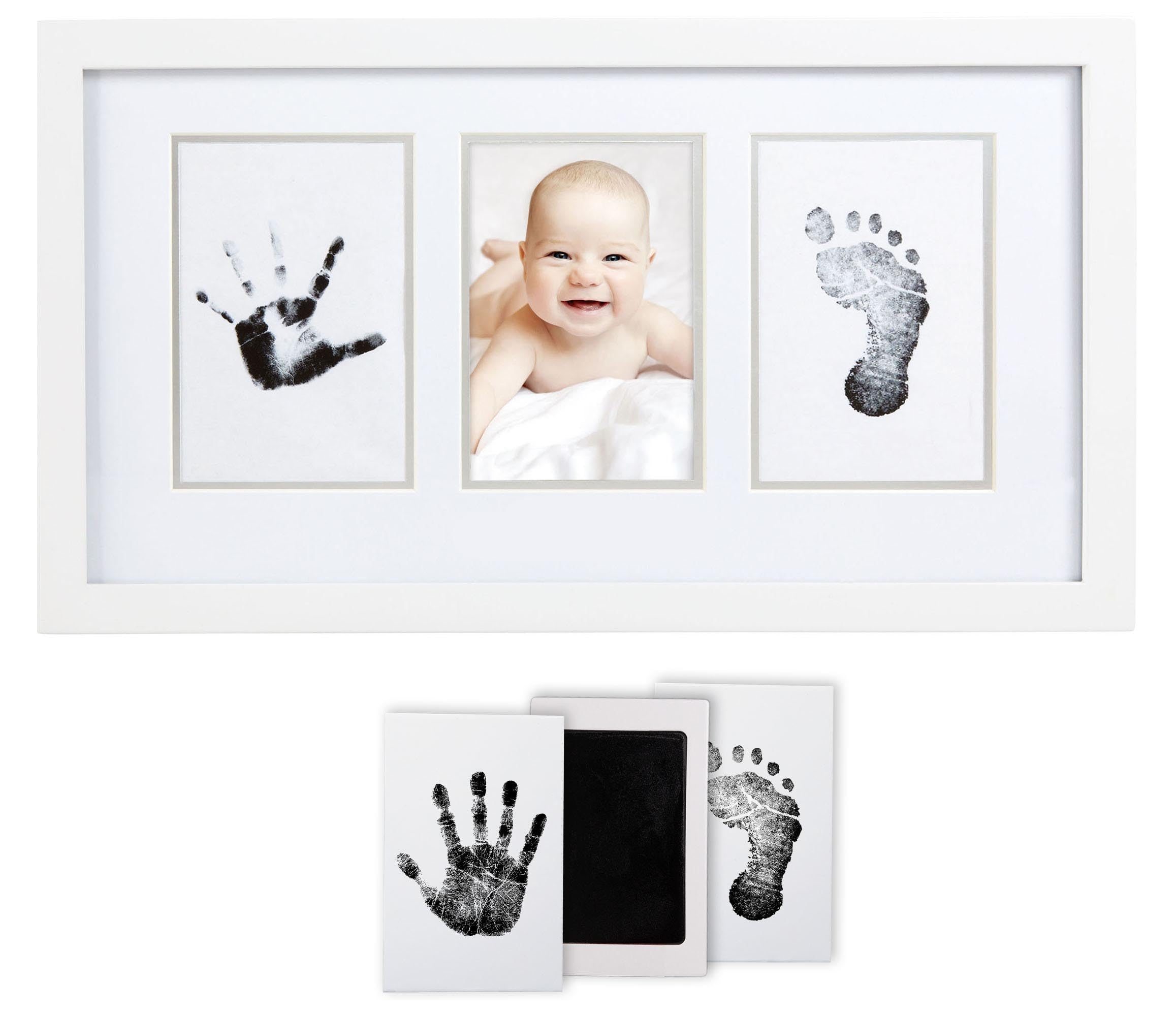 Pearhead Babyprints Newborn Baby Handprint, Footprint Photo Frame Kit, Christening or Baptism Gift for Little One, White