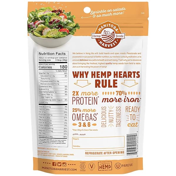MANITOBA HARVEST HEMP HEARTS, SHELLED HEMP SEEDS – 16OZ – 10G PLANT PROTEIN & 12G OMEGA 3 & 6 PER 30G SERVING – EASY TO DIGEST WITH 9 AMINO ACIDS – GLUTEN FREE, NON-GMO PROJECT VERIFIED