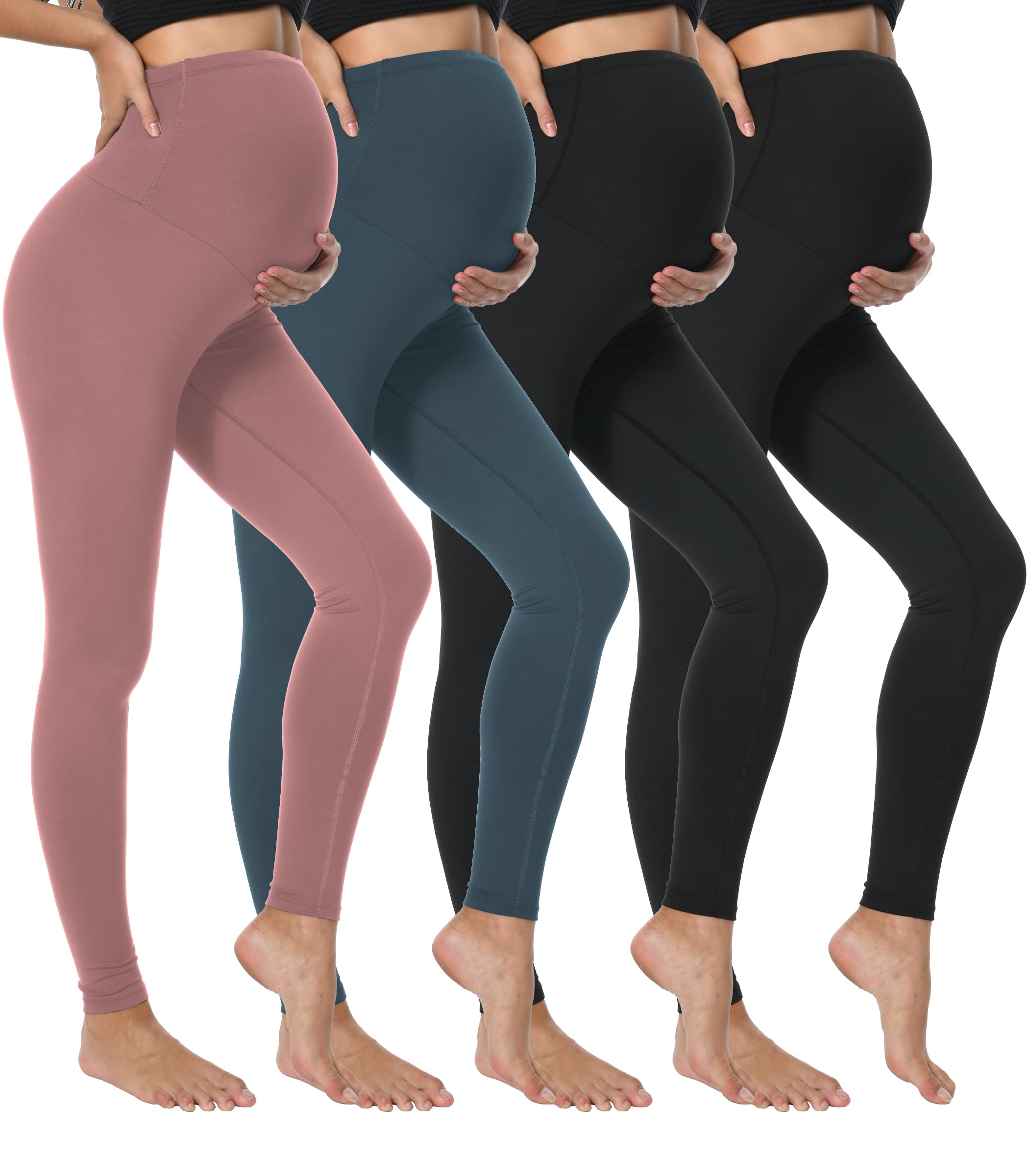Photo 1 of Dalavch 4 Pack Women's Maternity Leggings Over The Belly High Waisted Black Yoga Workout Pregnancy Pants Activewear for Women 2 Black 1 Pink 1 Blue Large