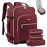 LOVEVOOK Travel Backpack for Women & Men 40L,Airline Approved Carry On Backpack Travel Essentials,TSA Carry on Luggage,Waterproof Personal Item Travel Bag,Suitcase with 3 Packing Cubes,Wine red-Black