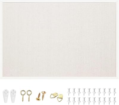 OWLKELA Linen Bulletin Board 60x40cm White Frame Corkboard