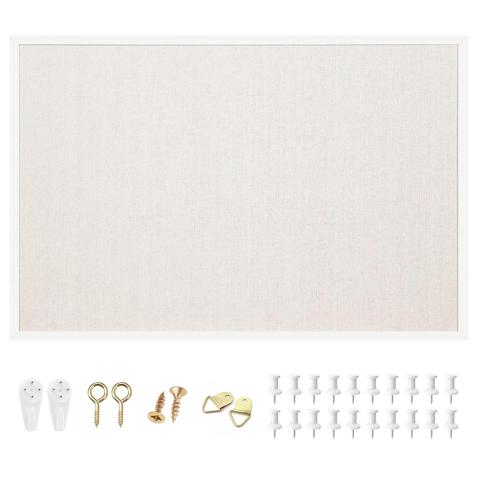 Photo 1 of *MINOR DAMAGE - USED*
OWLKELA 24'' x 36'' Linen Bulletin Board, White Framed Corkboard, White Oak Frame Linen Cork Board, Vision Board and Decorative Hanging Pin Board