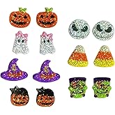 Cute Turkey Pumpkin Maple Leaf Stud Earrings Set Glitter Acrylic Halloween Thanksgiving Fall Earring for Women Autumn Harvest Jewelry Gifts