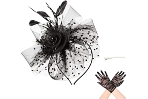 SAFERIN Women's Fascinators Feathers Tea Party Hat Veil Headband with Hair Clip for Cocktail Church