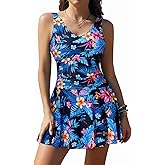 Yonique One Piece Swimsuits for Women Modest Tummy Control Swimdress Vintage Bathing Suits Skirt Swimwear