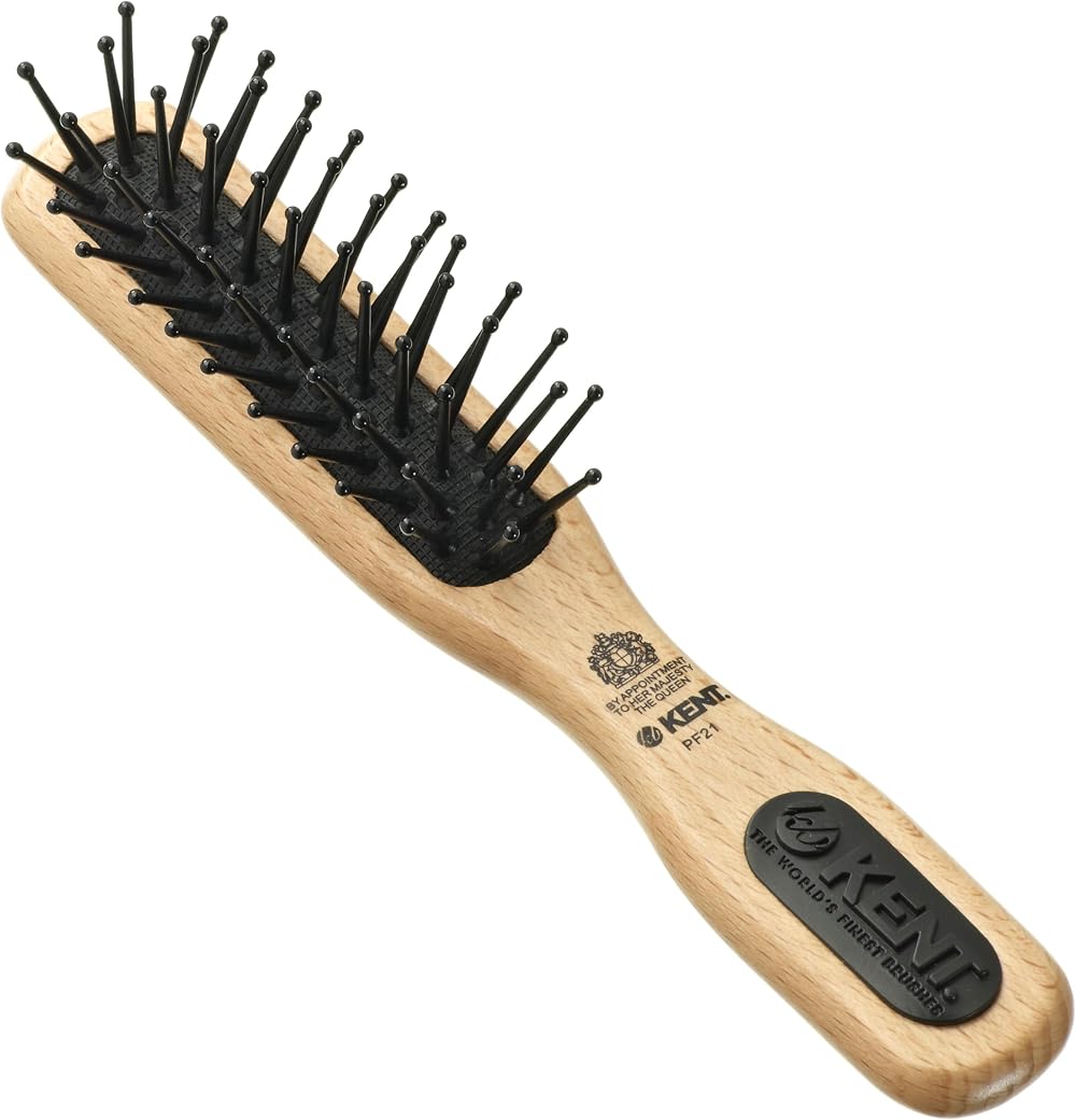 KENT AirHedz Micro Phine Taming Brush Natural Bristle Beech Wood Handle