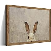 Vintage Framed Wall Art, Easter Bunny Wall Decor Painting, Small Neutral Animal Canvas Prints, Rustic Farmhouse Rabbit Artwork Pictures for Kids Room Living Room Bedroom Easter Decor 8x10 Inch