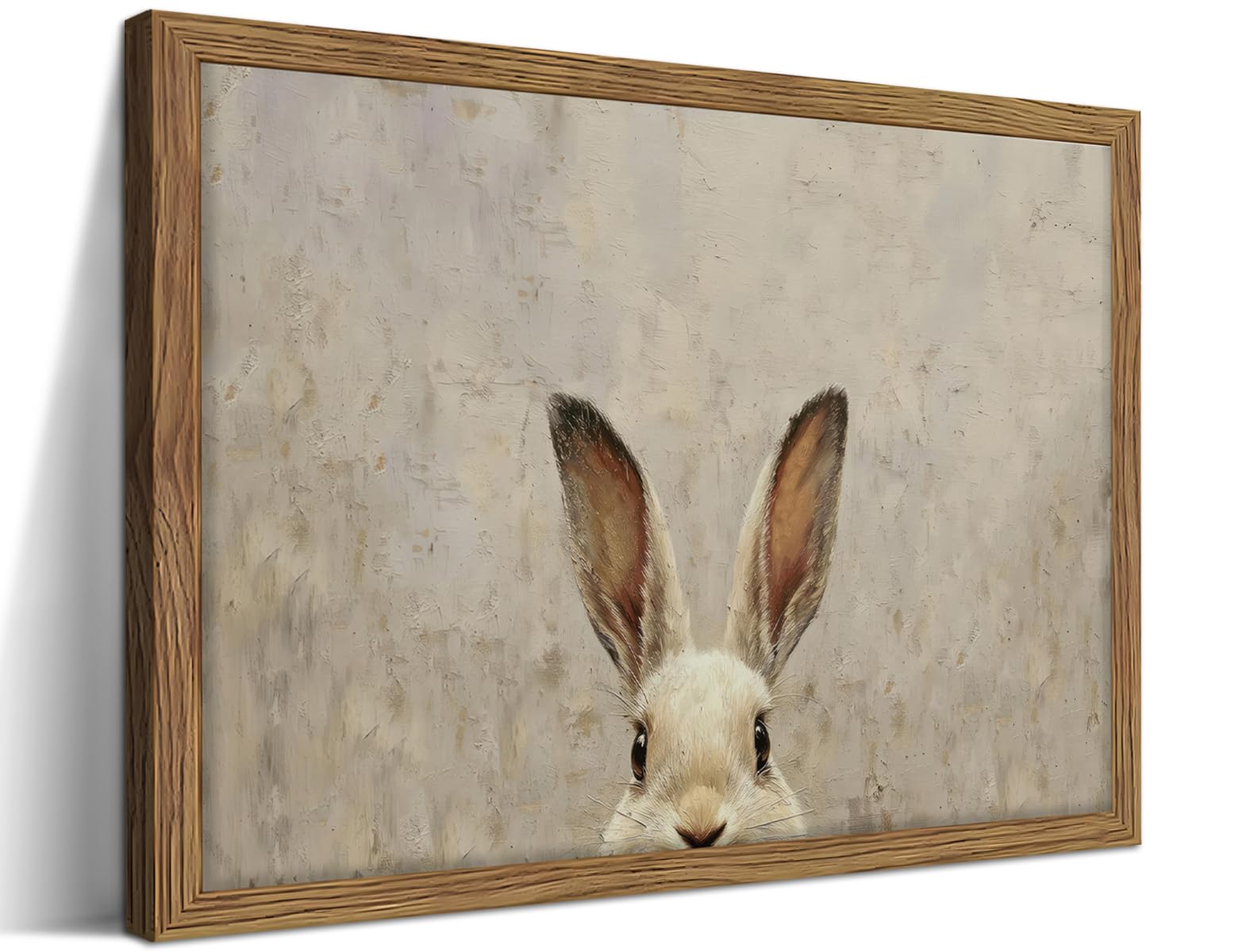 Photo 1 of Vintage Framed Wall Art, Easter Bunny Wall Decor Painting, Neutral Animal Canvas Prints, Rustic Farmhouse Rabbit Artwork Pictures for Kids Room Living Room Bedroom Easter Decor 12x16 Inch
