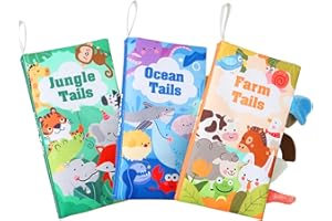 YOGINGO 3 Pack Baby Books - Montessori Toys Cute Animal Theme Baby Cloth Books 6 to 12 Months, Soft Stuffed High Contrast Crinkle Infant Sensory Toys, Boys&Girls Kids Early Learning Gifts