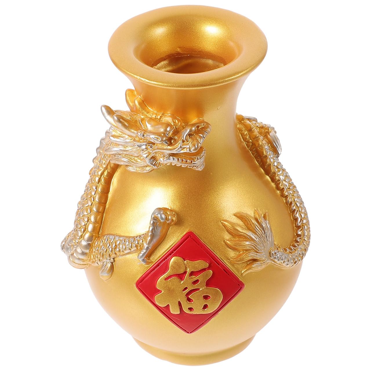 Alipis Golden Dragon Vase Resin Craft for Chinese Decor, Feng Shui Wealth Vase, Desktop Flower Arrangement, Home and Office Decoration