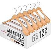 HOUSE DAY Wide Shoulder Wooden Hangers 12 Pack, Wood Suit Hangers for Men with Non Slip Pants Bar, Smooth Finish Solid Wood Coat Hanger for Jacket, Pants, Dress, Heavy Clothes Hangers (Natural)