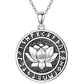SEDITAO Lotus Necklace 925 Sterling Silver Viking Pendant Norse Jewelry Gifts for Women Men