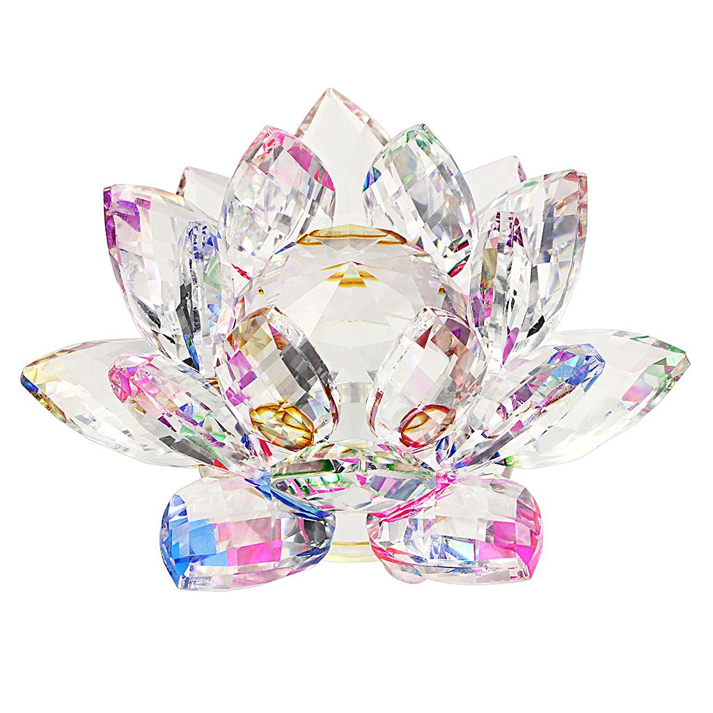 BTSKY 80MM Colorful Rainbow Crystal Lotus Flower Ornament - Sparkle Craft Home Feng Shui Decoration