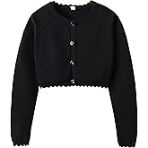 LIBREDGE Girls Cardigan Sweater Long Sleeve Uniform Cropped Cardigan Casual Kids Cardigan for Little Girls