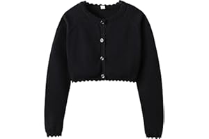 LIBREDGE Girls Cardigan Sweater Long Sleeve Uniform Cropped Cardigan Casual Kids Cardigan for Little Girls