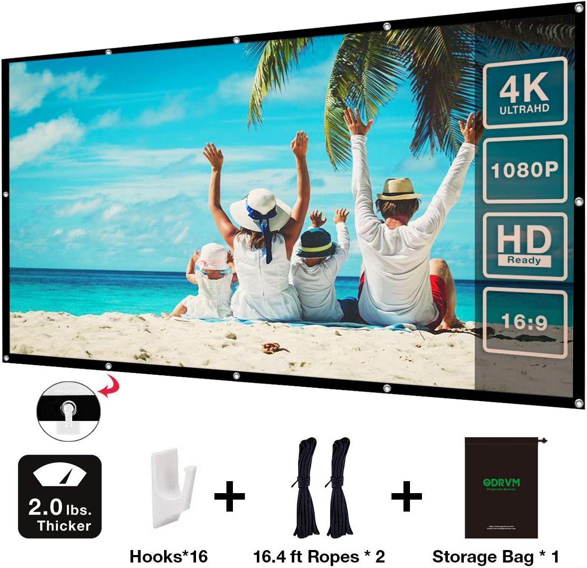 ODRVM 100 inch Projector Screen 16:9 HD Anti-Crease Portable Easy to Install Outdoor Movie Screen with Storage Bag for Office Presentation and Home Theater Double Sides Projection